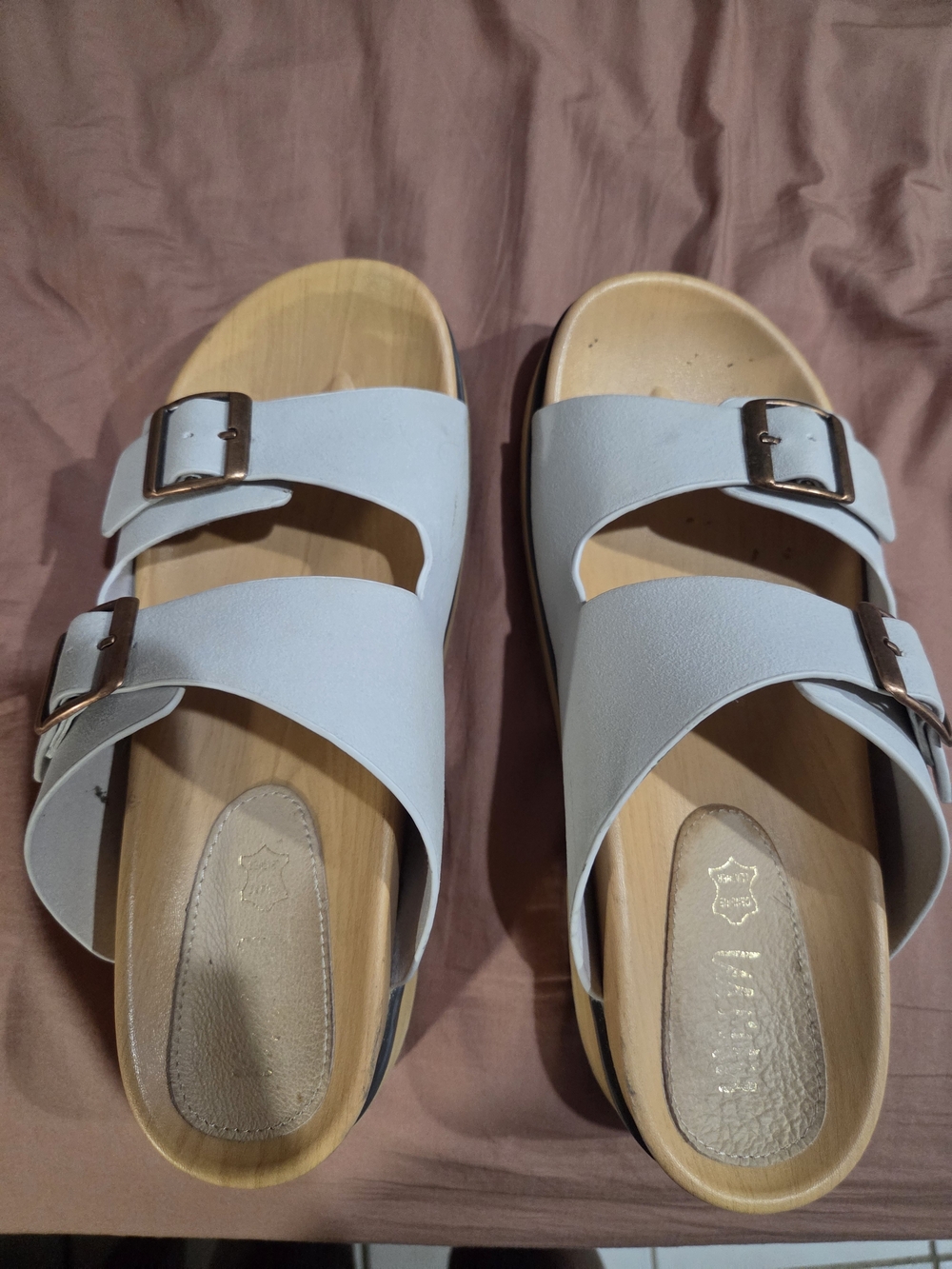 Women's Double-Buckle Slide Platform Sandals in White